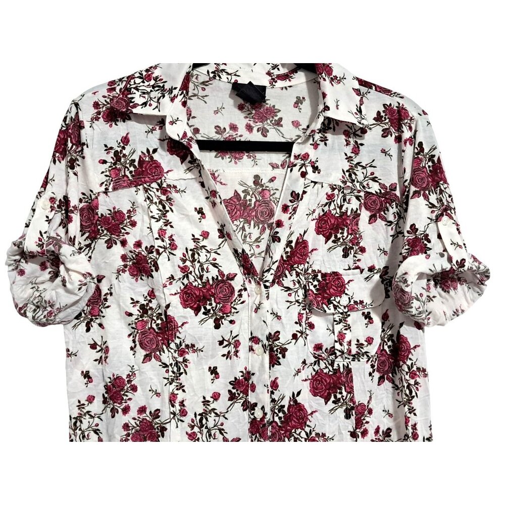 Torrid Top Womens Size 0 (12) Rose Floral Button Up Blouse Boho Whimsy - Picture 6 of 10